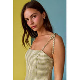 Gingham Tie Strap Mini Dress - Green