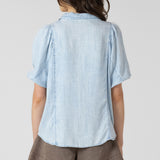 Panelled Button Front Blouse - Bleached Indigo
