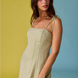 Gingham Tie Strap Mini Dress - Green