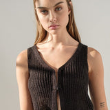 Jaylani V-neck Crop Length Ribbed Knit Vest - Black