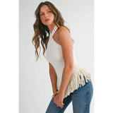 Tanks Fringe Halter Neck Top - Ivory
