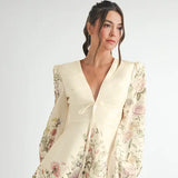Floral Long Sleeve Mini Dress - Ivory Combo