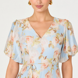 Lavena Floral Balloon Sleeve Midi Dress - Blue Floral