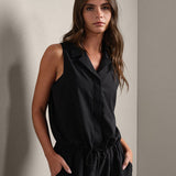 Mirage Sleeveless Notch Collar Blouse - Black
