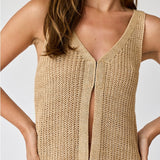 Vests Jaylani V-neck Ribbed Knit Vest - Taupe