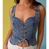 Eloise Front Lace-up Corset Top - Denim