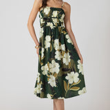 Elastic Waist Midi Dress - Palm Blossom