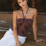 Kezia Mesh Sequin Tube Top - Brown
