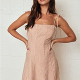 Gingham Tie Strap Mini Dress - Chestnut