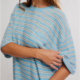 All Love Stripe Pocket Tee - Blissful Blue