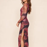 Crew Neck Long Sleeve Mesh Maxi Dress