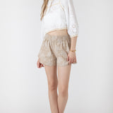 Floral Elastic Waist Short - Tan Combo