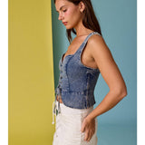 Eloise Front Lace-up Corset Top - Denim