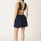 Open Back Deep V Mini Dress - Navy