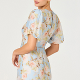 Lavena Floral Balloon Sleeve Midi Dress - Blue Floral