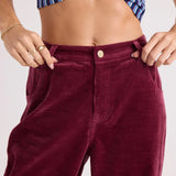 Relaxed Pull On Cord Pant - Burgandy