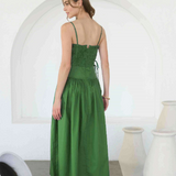 Spaghetti Strap Pleated Midi Dress  - Moss Green