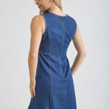 Round Neck Princess Seam Denim Mini - Medium Wash Denim