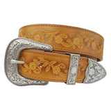 Hand Tooled Detail Engraved Silver Buckle Belt