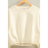 Elastic Hem Cropped Sweatshirt Casual - Ivory