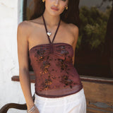 Kezia Mesh Sequin Tube Top - Brown