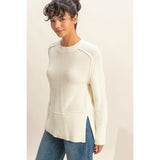 Sweaters High Neck Split Hem Knit Sweater - Ivory