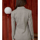 Plaid Notch Collar Long Sleeve Blazer - Grey Plaid Combo