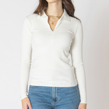 Half Zip Ribbed Top - Ivory