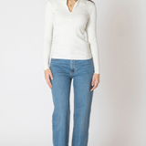Half Zip Ribbed Top - Ivory