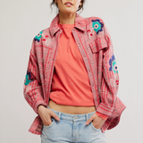 Embroidered Sashiko Shirt - Pink Combo