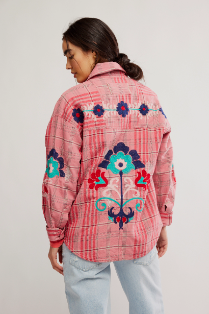 Embroidered Sashiko Shirt - Pink Combo