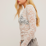 All Day Lace Long Sleeve Top - White