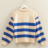 Polo Collar Striped Sweater- Cobalt Combo