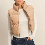 Faux Leather Puffer Vest- Dark Taupe