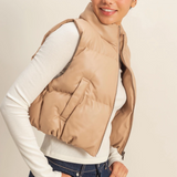 Faux Leather Puffer Vest- Dark Taupe