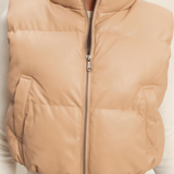 Faux Leather Puffer Vest- Dark Taupe