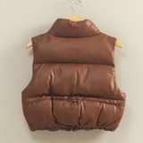 Faux Leather Puffer Vest- Chestnut