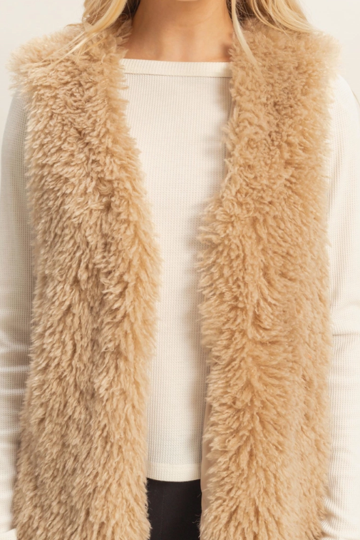 Faux Fur Vest- Taupe