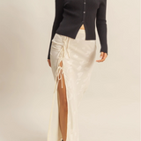 Floral Drawstring Maxi Skirt- Ivory