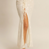 Floral Drawstring Maxi Skirt- Ivory