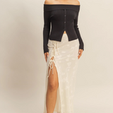 Floral Drawstring Maxi Skirt- Ivory