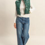 Faux Leather Puffer Vest- Dark Green