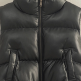 Faux Leather Puffer Vest- Black