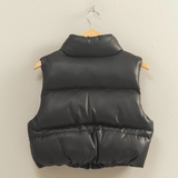 Faux Leather Puffer Vest- Black