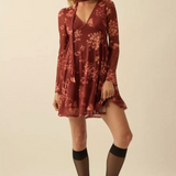 Floral Mesh Midi Dress - Cinnamon