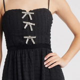 Spaghetti Strap Pleated Chiffon Midi Dress - Black