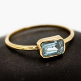 Brass Solitaire Ring - Blue Topaz