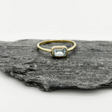 Brass Solitaire Ring - Blue Topaz