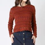 Crochet Long Sleeve Top - Burnt Orange
