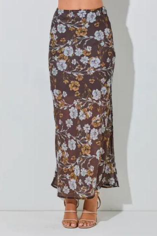 Floral Print Satin Maxi Skirt